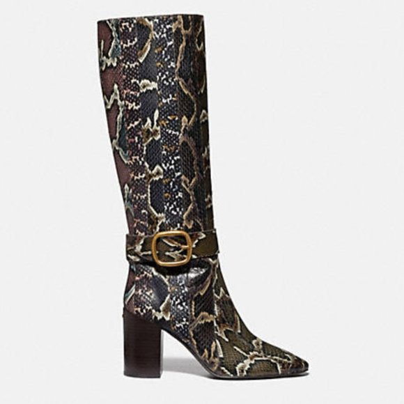 Coach Evelyn Boot In Snakeskin Oxblood/Natural Multi Size 6 - Picture 2 of 4